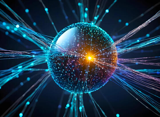 Abstract techy background with illuminated fiber optic connections