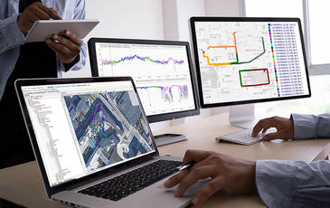 Close-up of monitors showing TEMS Discovery screen captures