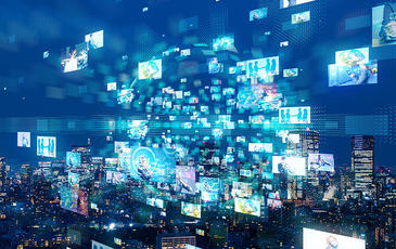 OTT video streaming applications overlay city background