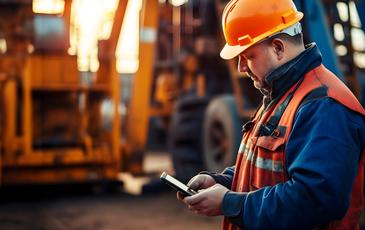 Male engineer at an oil rig checking mobile coverage at private 5G network