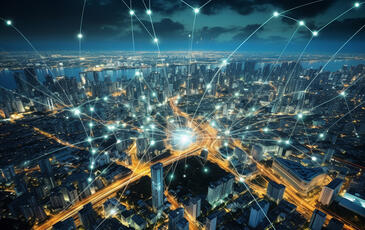 Bangkok city overview with abstract technology network