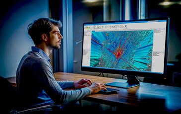Business man working on 4G and 5G network planning with Planet