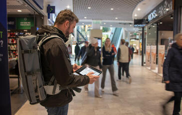TEMS Pocket indoor testing at shopping mall with controller agent and TEMS backpack