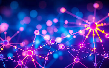 Abstract network nodes with glowing connections, showcasing data flow, ai, automation and innovation.