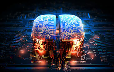 AI-enabled network & enterprise CX intelligence platform symbolized by human brain glowing from processor
