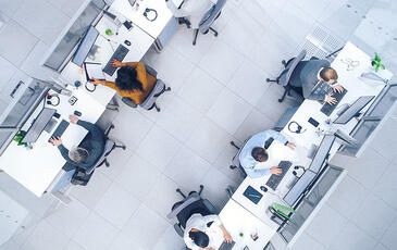 Clean and modern corporate office seen from above