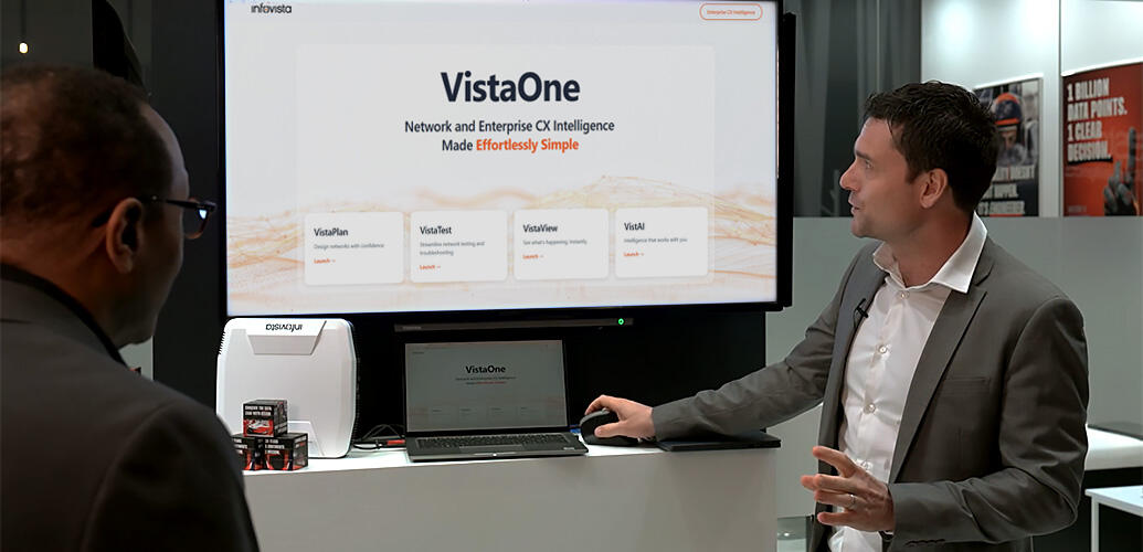 Infovista member showcasing VistaOne, the unified platform that brings together network planning, testing, assurance, and customer experience intelligence under a single, AI-powered architecture.