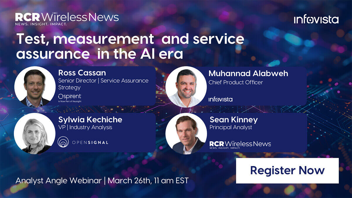 Promotional banner of analyst angle webinar: Test, measurement and service assurance in the AI era