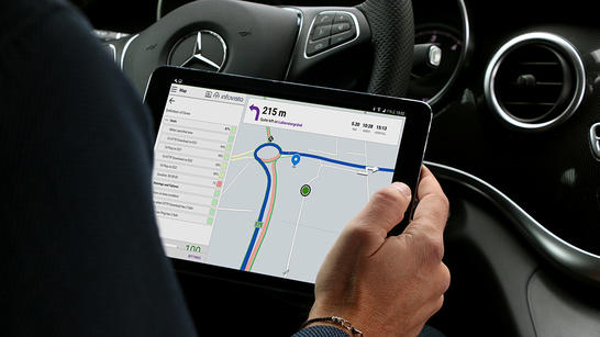 Looking at drive test route on laptop
