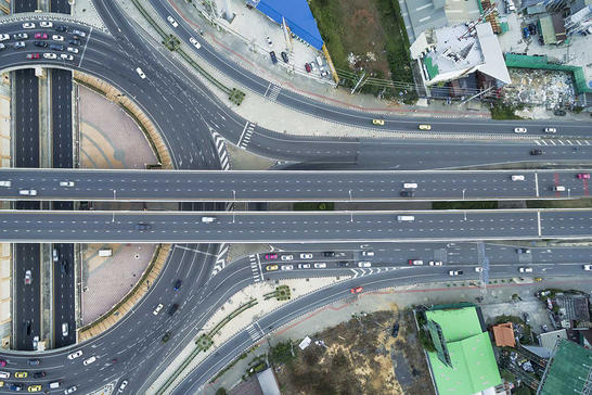 Heavy traffic network seen from above