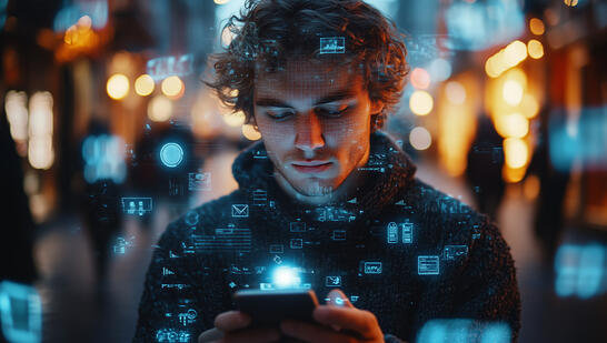 Man communicating on a mobile phone, representing VistAI continuously monitoring and adjusting network parameters for compliance and transparency.