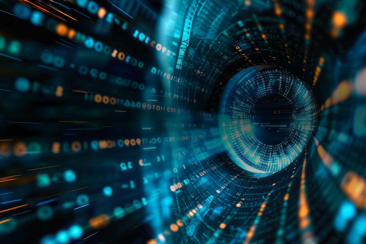 Unified visibility concept illustrated by futuristic digital eye