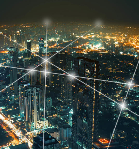 Wireless skyline connection with energy light infographic