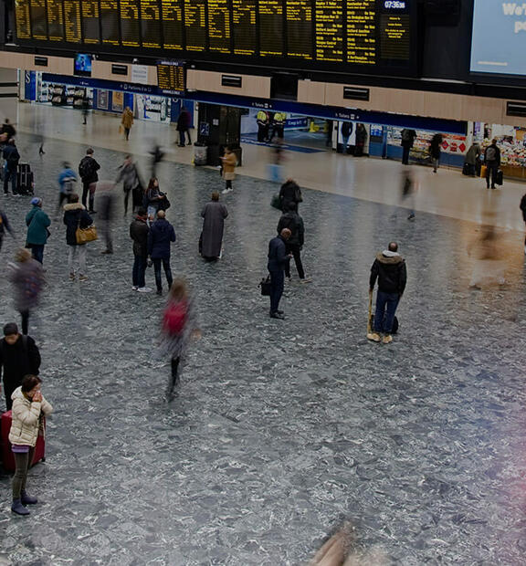 Overview image of busy airport