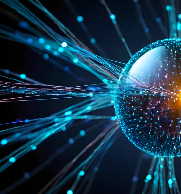 Abstract techy background with illuminated fiber optic connections