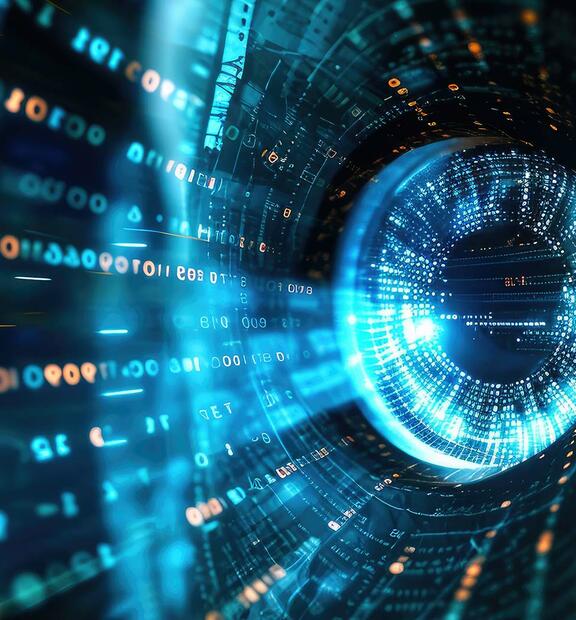 Unified visibility concept illustrated by futuristic digital eye