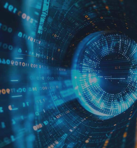 Unified visibility concept illustrated by futuristic digital eye