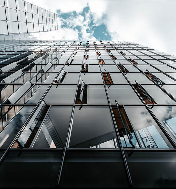 Large office building seen from below