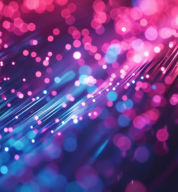 Abstract optic fibers create a beautiful mesh, connecting the dots of technology and representing the flow of modern information