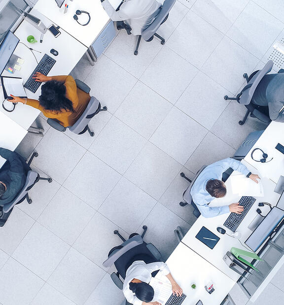 Clean and modern corporate office seen from above