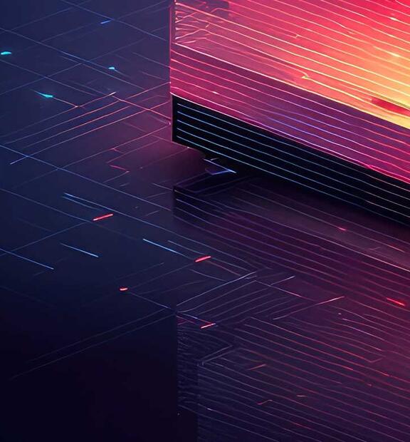 Glowing layer of purple and orange light, reflecting on dark surface