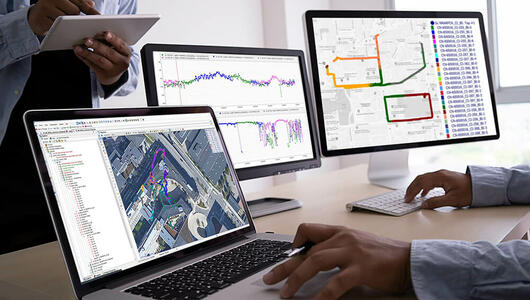 Close-up of monitors showing TEMS Discovery screen captures