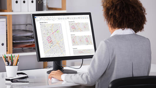 Woman in office looking at TEMS Discovery reports