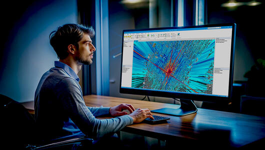 Business man working on 4G and 5G network planning with Planet