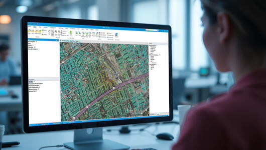Woman in office looking at Infovista's Planet FWA planning capabilities