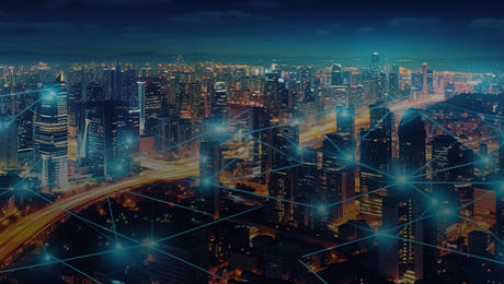 Modern city with wireless network connection