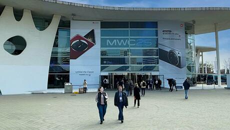 Exterior of Mobile World Congress entrance in Barcelona, Spain