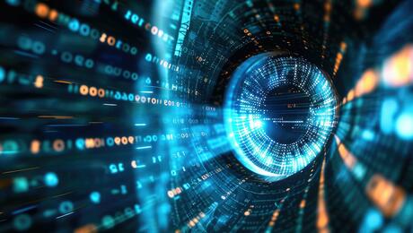 Unified visibility concept illustrated by futuristic digital eye