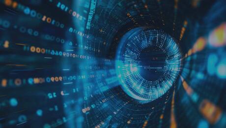 Unified visibility concept illustrated by futuristic digital eye