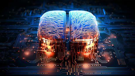  AI-enabled network & enterprise CX intelligence platform symbolized by human brain glowing from processor