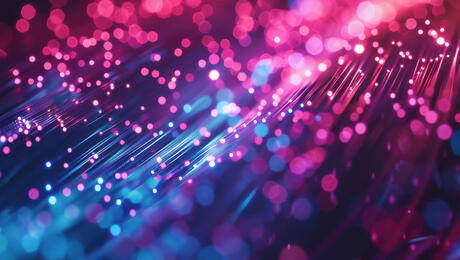 Abstract optic fibers create a beautiful mesh, connecting the dots of technology and representing the flow of modern information