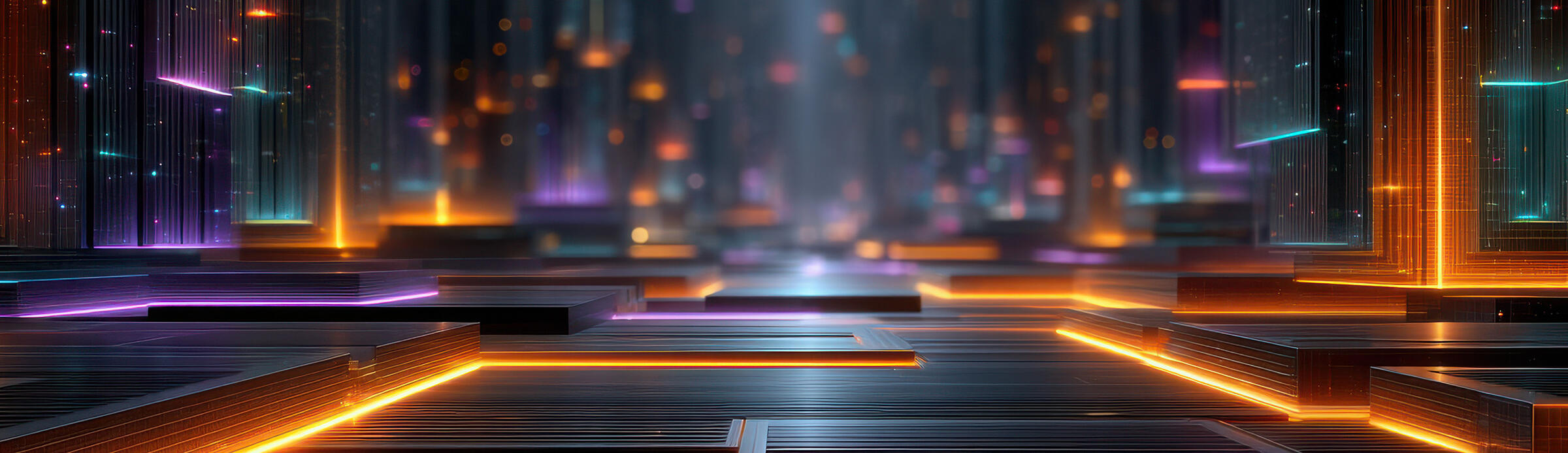 Abstract, futuristic landscape with glowing edges