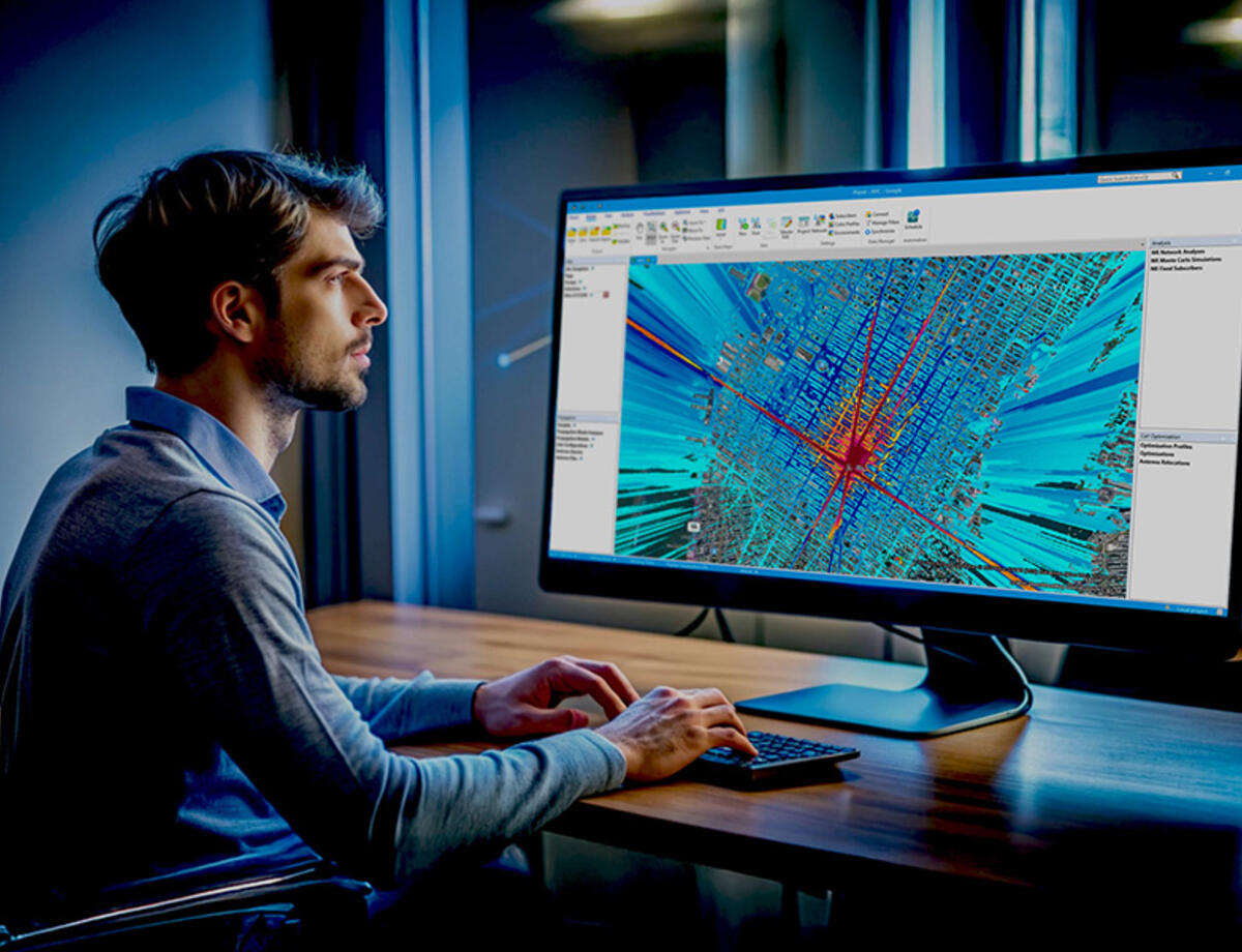 Business man working on 4G and 5G network planning with Planet