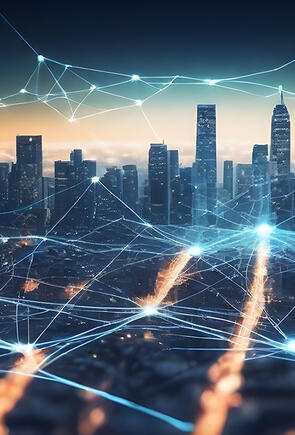 Dense city with innovative network technology connection overlay