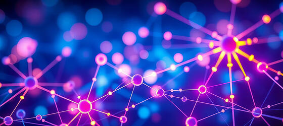Abstract network nodes with glowing connections, showcasing data flow, ai, automation and innovation.
