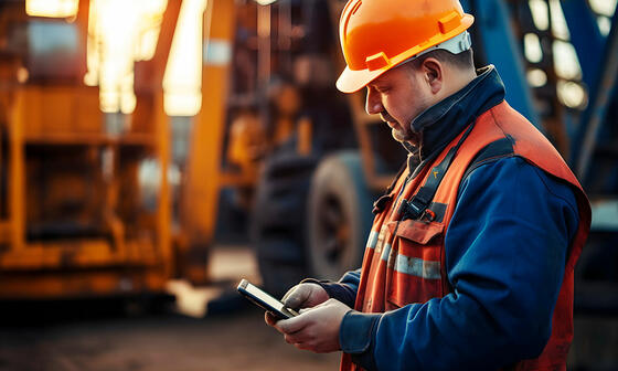 Male engineer at an oil rig checking mobile coverage at private 5G network